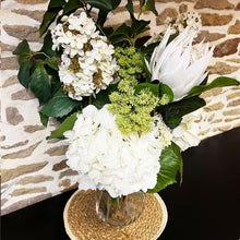 Load image into Gallery viewer, Faux Blush King Protea & Greens Arrangement