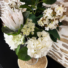 Load image into Gallery viewer, Faux Blush King Protea & Greens Arrangement