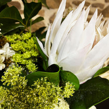 Load image into Gallery viewer, Faux Blush King Protea & Greens Arrangement
