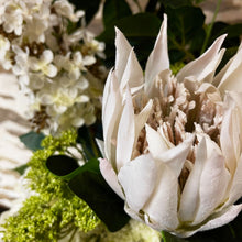 Load image into Gallery viewer, Faux Blush King Protea & Greens Arrangement