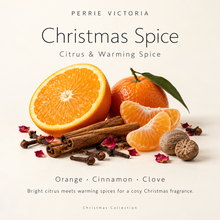 Load image into Gallery viewer, Perrie Victoria Christmas Spice fragrance guide: citrus and warming spice, with orange, cinnamon and clove notes.
